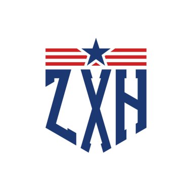 Yıldız ve Amerikan Bayrak Kayışlı Vatansever ZXH logosu. ABD Bayrağı ile ZXH harfi