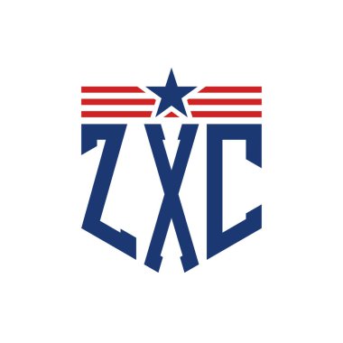 Yıldız ve Amerikan Bayrak Kayışlı Yurtsever ZXC logosu. ABD Bayrağı ile ZXC Harfi