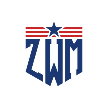 Yıldız ve Amerikan Bayrak Kayışlı Vatansever ZWM logosu. ABD Bayrağı ile ZWM Logosu