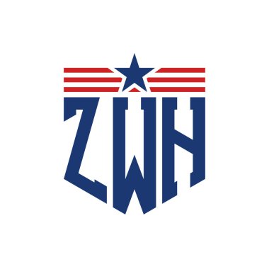 Yıldız ve Amerikan Bayrak Kayışlı Vatansever ZWH logosu. ABD Bayrağı ile ZWH logosu