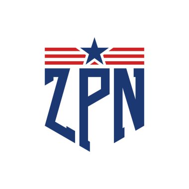 Yıldız ve Amerikan Bayrak Kayışlı Vatansever ZPN logosu. ABD Bayrağı ile ZPN Harfi Logosu