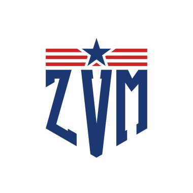 Yıldız ve Amerikan Bayrak Kayışlı Vatansever ZVM logosu. ABD Bayrağı ile ZVM Logosu