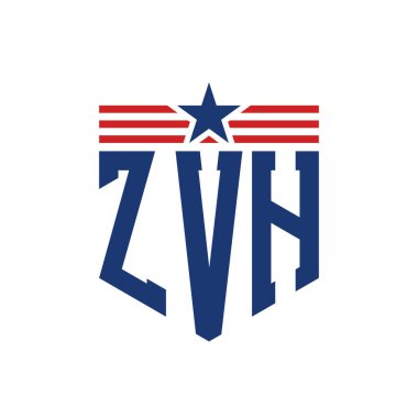 Yıldız ve Amerikan Bayrak Kayışlı Vatansever ZVH logosu. ABD Bayrağı ile ZVH logosu