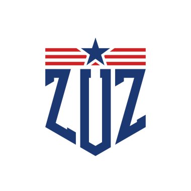 Yıldız ve Amerikan Bayrak Kayışlı Vatansever ZUZ logosu. ABD Bayrağı ile ZUZ logosu