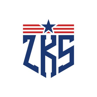 Yıldız ve Amerikan Bayrak Kayışlı Vatansever ZKS logosu. ABD Bayrağı ile ZKS harfi logosu