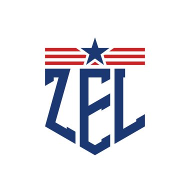 Yıldız ve Amerikan Bayrak Kayışlı Vatansever ZEL logosu. ABD Bayrağı ile ZEL Logosu