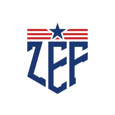 Yıldız ve Amerikan Bayrak Kayışlı Yurtsever ZEF logosu. ABD Bayrağı ile ZEF Logosu