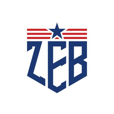 Yıldız ve Amerikan Bayrak Kayışlı Yurtsever ZEB logosu. ABD Bayrağı ile ZEB Logosu