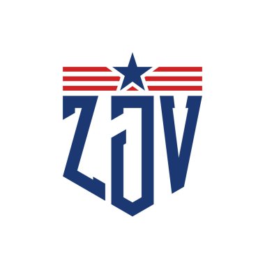 Yıldız ve Amerikan Bayrak Kayışlı Vatansever ZJV logosu. ABD Bayrağı ile ZJV Logosu