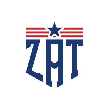 Yıldız ve Amerikan Bayrak Kayışlı Vatansever ZAT logosu. ABD Bayrağı ile ZAT Logosu