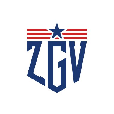 Yıldız ve Amerikan Bayrak Kayışlı Vatansever ZGV logosu. ABD Bayrağı ile ZGV logosu