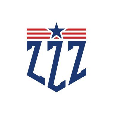 Yıldız ve Amerikan Bayrak Kayışlı Vatansever ZZZ logosu. ABD Bayrağı ile ZZZ Logosu