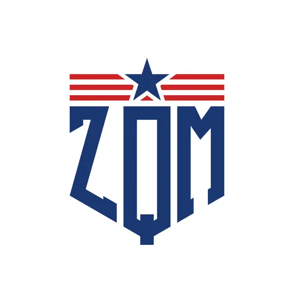 stock vector Patriotic ZQM Logo with Star and American Flag Straps. Letter ZQM Logo with USA Flag