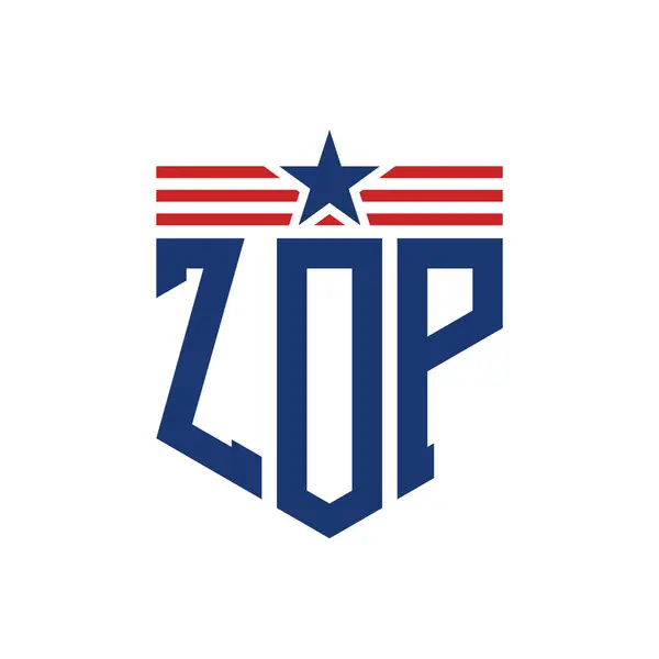 stock vector Patriotic ZOP Logo with Star and American Flag Straps. Letter ZOP Logo with USA Flag