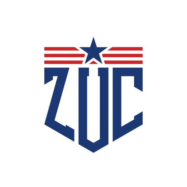 stock vector Patriotic ZUC Logo with Star and American Flag Straps. Letter ZUC Logo with USA Flag