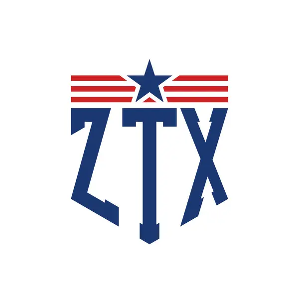 stock vector Patriotic ZTX Logo with Star and American Flag Straps. Letter ZTX Logo with USA Flag