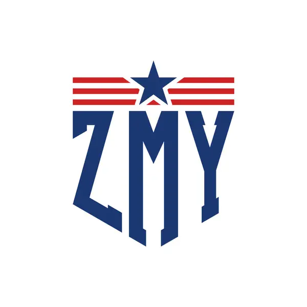 stock vector Patriotic ZMY Logo with Star and American Flag Straps. Letter ZMY Logo with USA Flag