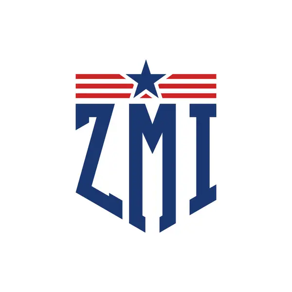 stock vector Patriotic ZMI Logo with Star and American Flag Straps. Letter ZMI Logo with USA Flag