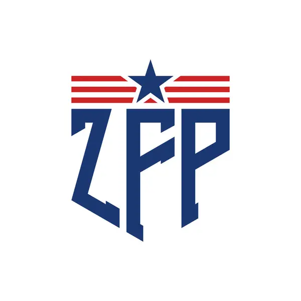 stock vector Patriotic ZFP Logo with Star and American Flag Straps. Letter ZFP Logo with USA Flag