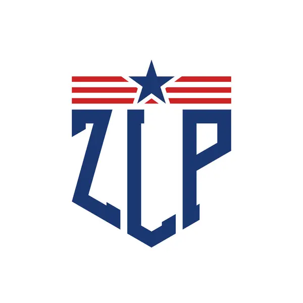 stock vector Patriotic ZLP Logo with Star and American Flag Straps. Letter ZLP Logo with USA Flag