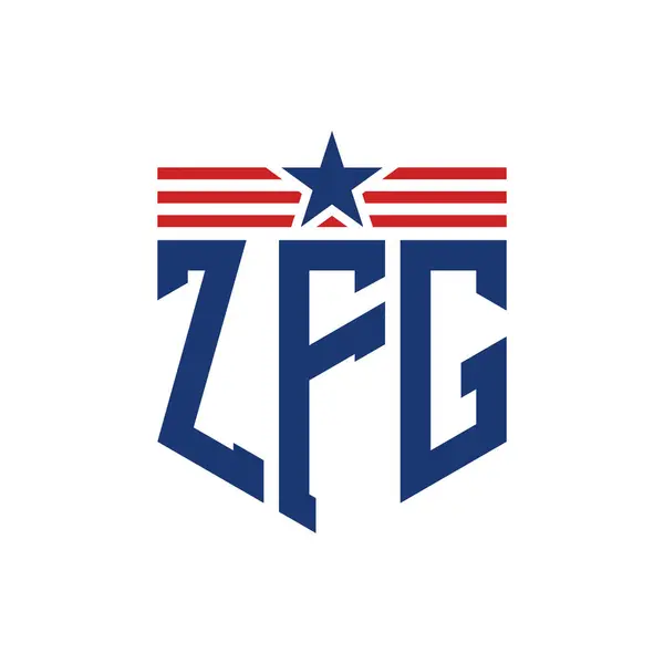 stock vector Patriotic ZFG Logo with Star and American Flag Straps. Letter ZFG Logo with USA Flag