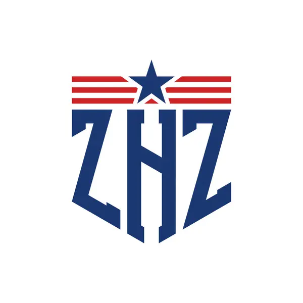 stock vector Patriotic ZHZ Logo with Star and American Flag Straps. Letter ZHZ Logo with USA Flag