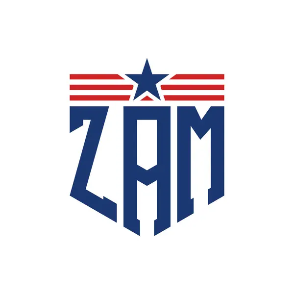 stock vector Patriotic ZAM Logo with Star and American Flag Straps. Letter ZAM Logo with USA Flag