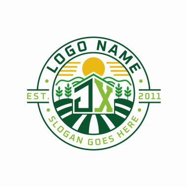 Modern Farmhouse JX Logo Tasarımı. Güneş, Alan ve Doğa Elementleriyle JX Tarım Logosu