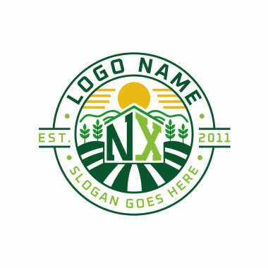 Modern Farmhouse NX Logo Tasarımı. Güneş, Alan ve Doğa Elementleriyle NX Tarım Logosu