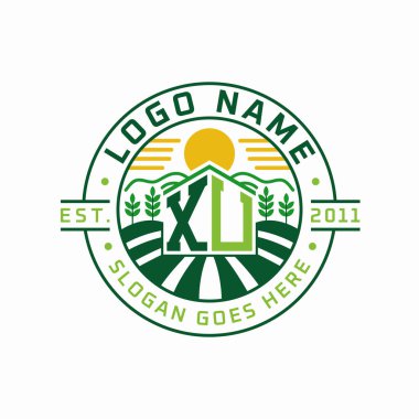 Modern Farmhouse XU Logo Tasarımı. Güneş, Alan ve Doğa Elementleri ile XU Tarım Logosu