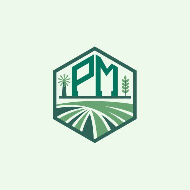 Modern Agricultural PM Logo Design. Letter PM Farm Logo and Field Icon for Eco-Friendly Branding. PM Sustainable Agriculture Emblem clipart