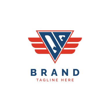 Patriotic QQ Logo Initials. Letter QQ Winged Logo. Red and Blue Triangle QQ with Wing for Aviation, Delivery Services, Sports, Military and Security Agencies clipart