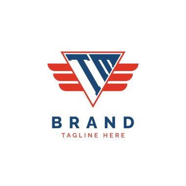 Patriotic TM Logo Initials. Letter TM Winged Logo. Red and Blue Triangle TM with Wing for Aviation, Delivery Services, Sports, Military and Security Agencies clipart