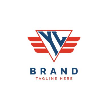 Patriotic YL Logo Initials. Letter YL Winged Logo. Red and Blue Triangle YL with Wing for Aviation, Delivery Services, Sports, Military and Security Agencies clipart