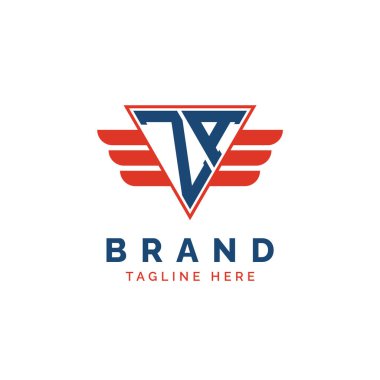 Patriotic ZA Logo Initials. Letter ZA Winged Logo. Red and Blue Triangle ZA with Wing for Aviation, Delivery Services, Sports, Military and Security Agencies clipart