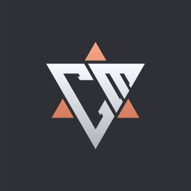 Geometrik Üçgen Elementli Modern CM Harf Logosu Tasarımı. CM Logo Baş harfleri