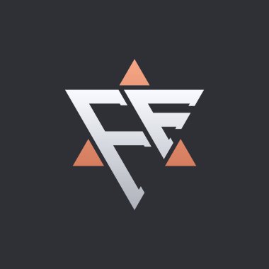 Geometrik Üçgen Elementli Modern FF Harf Logosu Tasarımı. FF Logo Baş harfleri