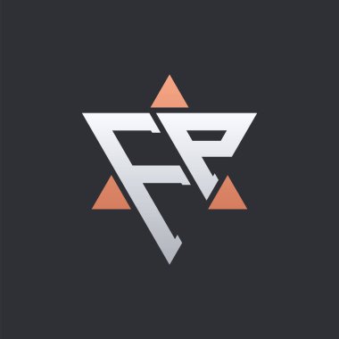Geometrik Üçgen Elementli Modern FP Harf Logosu Tasarımı. FP Logo Baş harfleri
