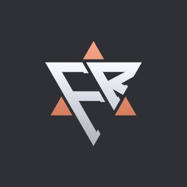 Geometrik Üçgen Elementli Modern FR Harf Logosu Tasarımı. FR Logo Baş harfleri
