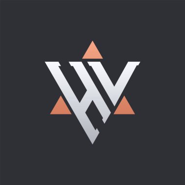 Geometrik Üçgen Elementli Modern HV Harf Logosu Tasarımı. HV Logo Baş harfleri