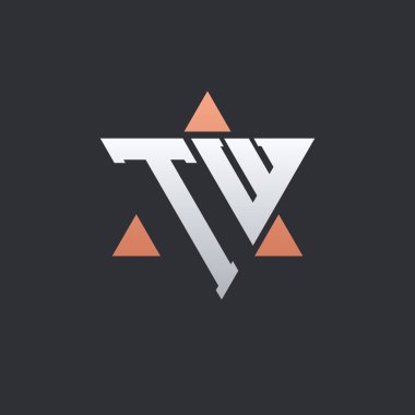 Geometrik Üçgen Elementli Modern TW Harf Logosu Tasarımı. TW Logo Baş harfleri