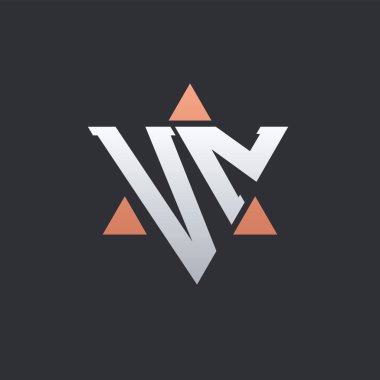 Geometrik Üçgen elementli modern VN Harf Logosu Tasarımı. VN Logo Baş harfleri