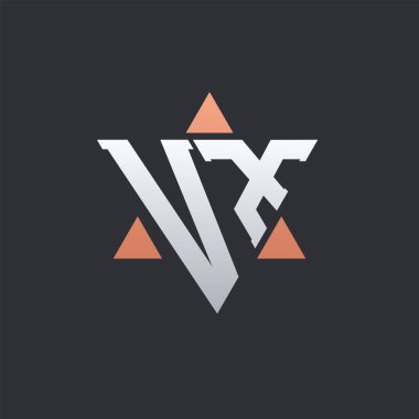 Geometrik Üçgen Elementli Modern VX Harf Logosu Tasarımı. VX Logo Baş harfleri