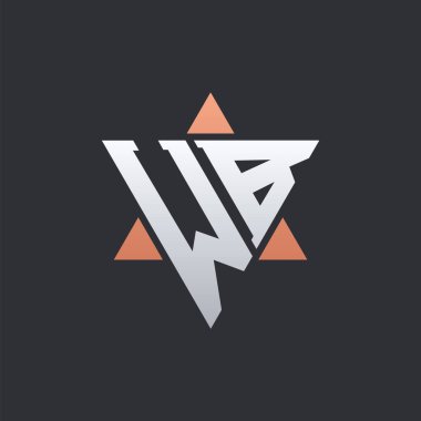 Geometrik Üçgen elementli modern WB Harf Logosu Tasarımı. WB Logo Baş harfleri