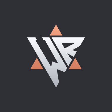 Geometrik Üçgen Elementli Modern WR Harf Logosu Tasarımı. WR Logo Baş harfleri