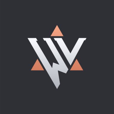 Geometrik Üçgen Elementli Modern WV Harf Logosu Tasarımı. WV Logo Baş harfleri