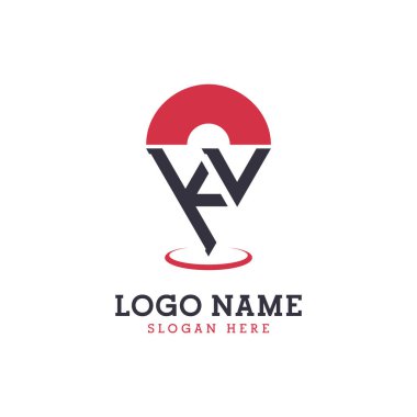 KV Konum Simgesi Tasarımı. Modern KV Navigasyon, Harita Uygulamaları ve Konum temelli İşletmeler Logosu