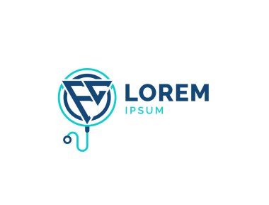 FC Tıbbi Logosu. Stetoskop Simgesi ile Doktor, Hastane, Eczane ve Tedavi Hizmetleri için FC Sağlık Logosu