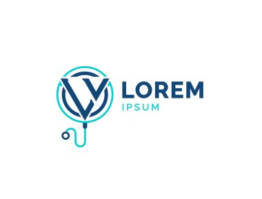 LV Tıbbi Logo. Stetoskop Simgesi ile Doktor, Hastane, Eczane ve Tedavi Hizmetleri için LV Sağlık Logosu