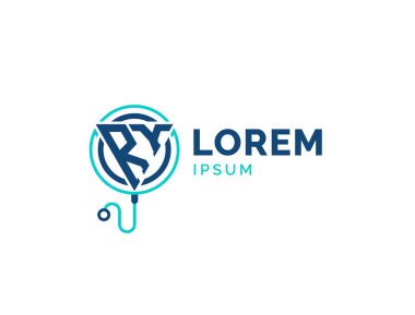 RY Tıbbi Logosu. Stetoskop Simgesi ile Doktor, Hastane, Eczane ve Tedavi Hizmetleri için ry Sağlık Logosu